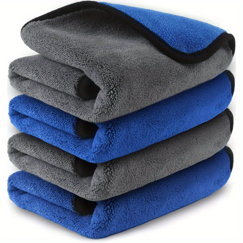 TEMU 4-pack Ultra-thick Microfiber Car Tow Towels - Super Absorbent, Non-woven Polished Fabric For Car Cleaning & Dryer Use, Gray & Blue, 4 Sizes