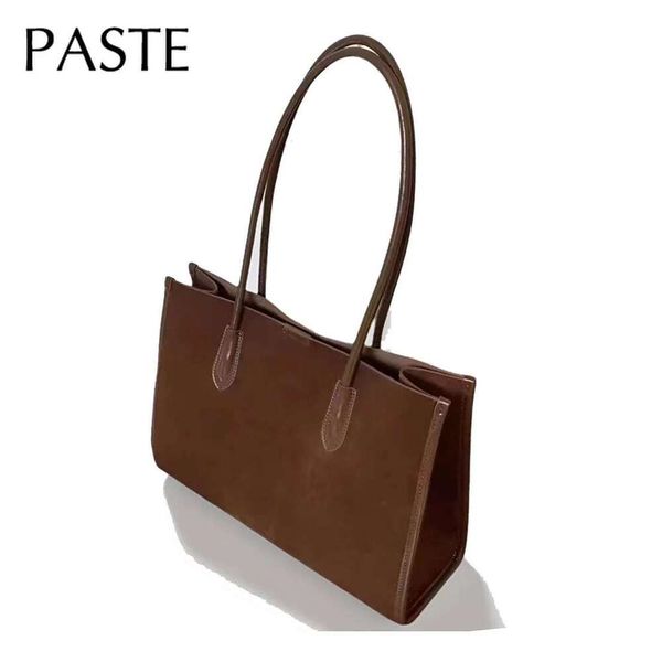 Simple Maillard Style Wine Red Color Large Capacity Long Handle Tote Matte Suede Leather Women Handbag Commuter Shoulder Bag