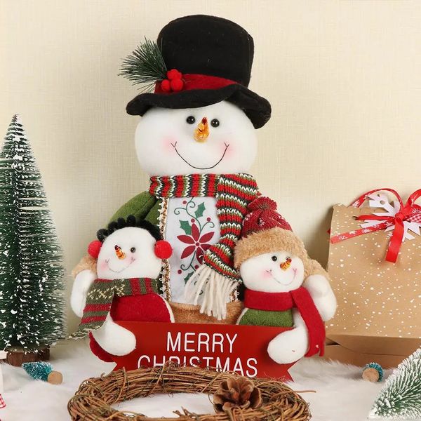 Christmas Dolls Decoration Short Plush Printe Santa Claus Snowman Doll for Tree Ornaments Figurin Room Decor Gift 240718