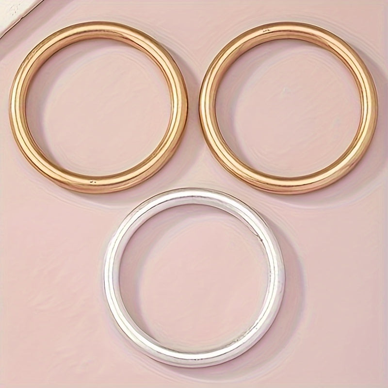 TEMU 1set Of 3 Exaggerated, Fashionable And Simple 0.75cm Thick Round Loop, Inner Diameter 6.7cm, Ccb Loop, Metallic Glossy Big Bangle Bracelet
