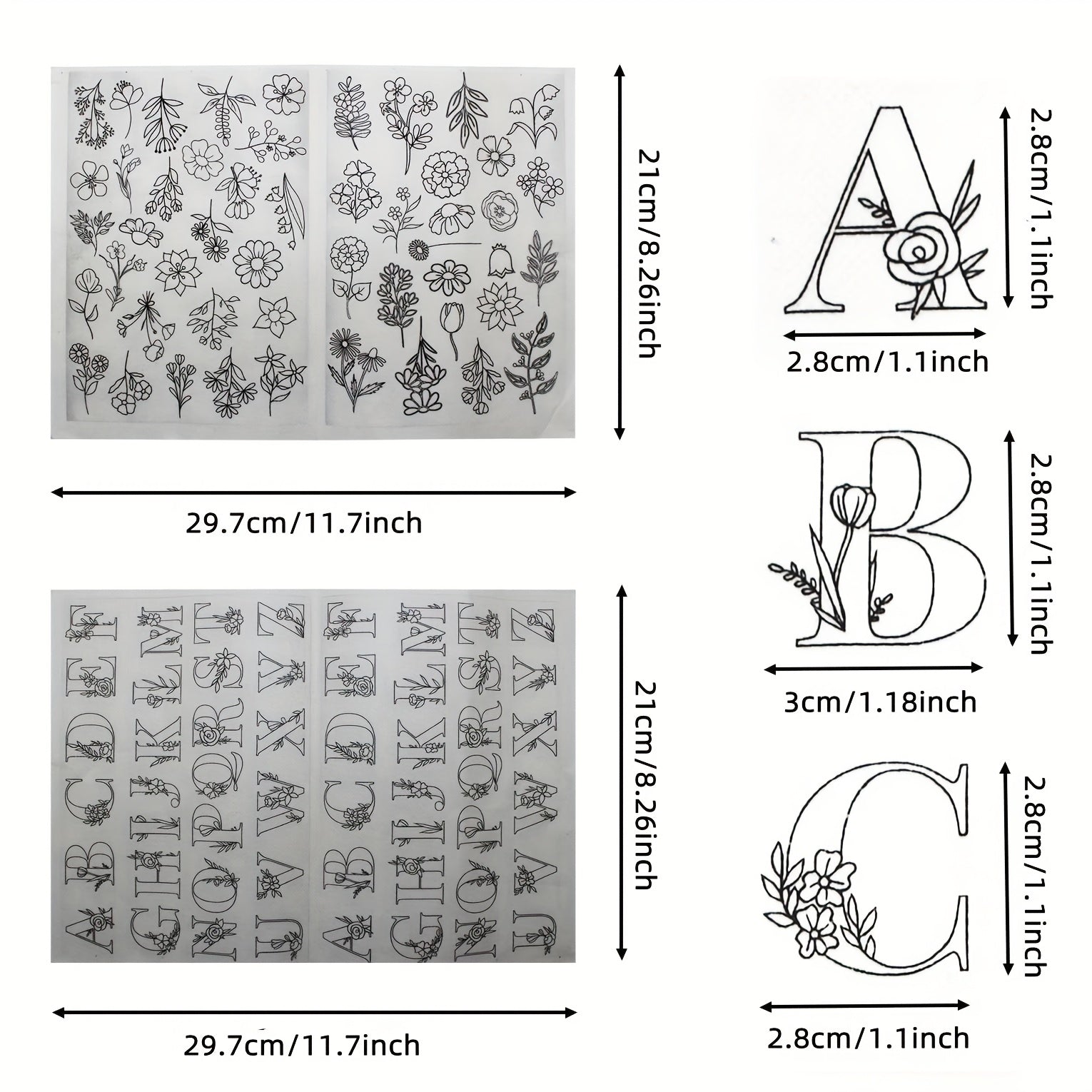 TEMU 102pcs Floral Alphabet Self-adhesive Water-soluble Fabric For Diy Crafts – Handmade Embroidery Assistant, Black & White, Scrapbooking And