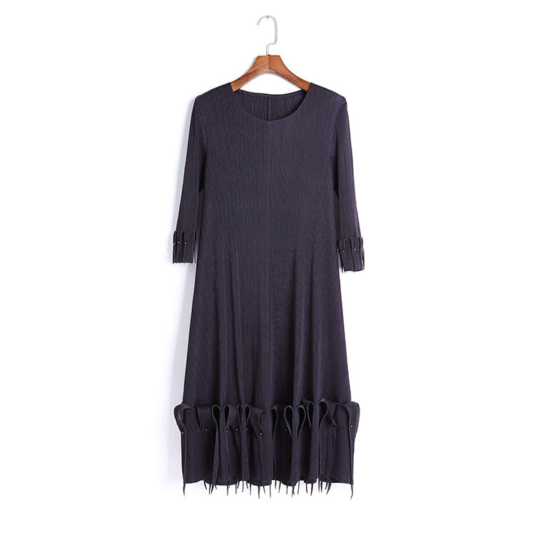 (334) Spring and summer women&#039;s dresses with pleated loose large swing a-line skirt long skirt drape small dress