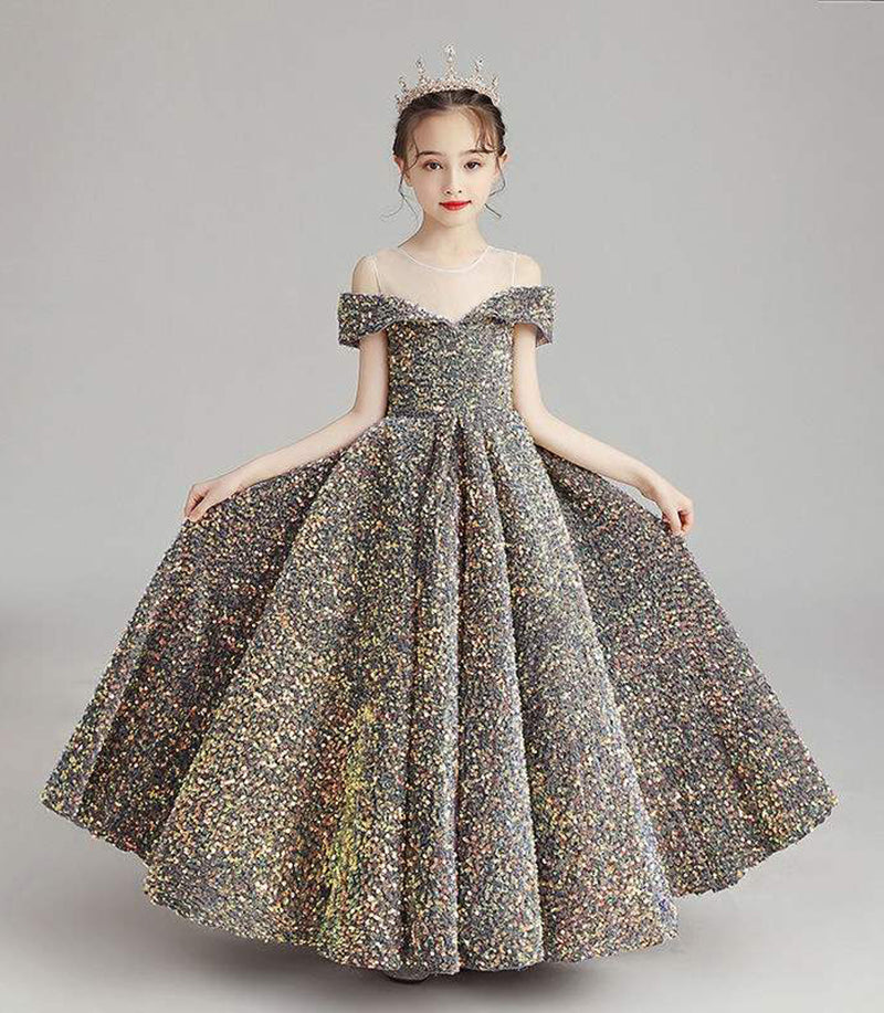 Beauty Brown Jewel Girl&#039;s Pageant Dresses Flower Girl Dresses Holidays-Birthday Princess Skirt Custom Size 2-14 F925108 Floor Length