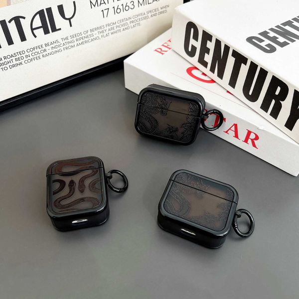 Black Snake Dragon 2-in-1 Earphone Case Suitable for AirPods Pro 2nd Generation AirPods 1 2 3 Cover Accessories Keychain M240827