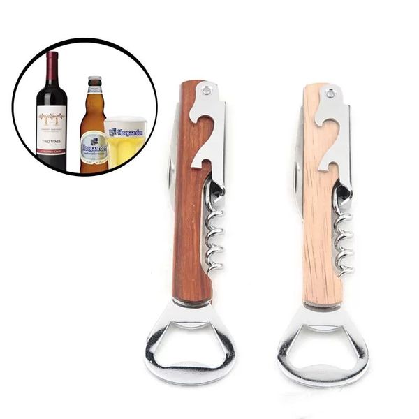 Wood Handle Wine Openers 4 in 1 Beer Bottle Opener Hand-Held Deluxe Corkscrew Double Hinge Waiters Stainless Steel Bottles Openers