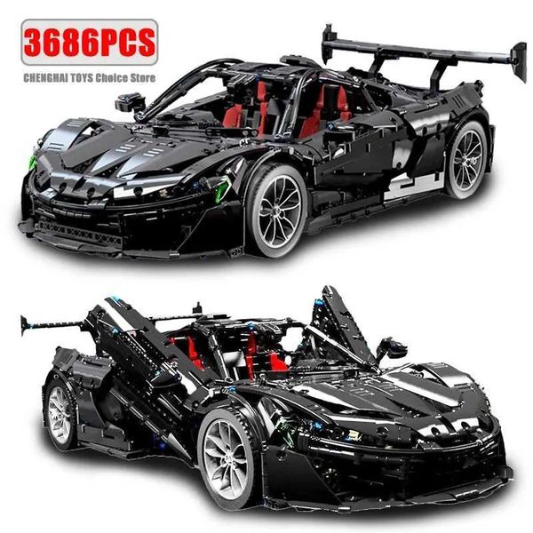 FunlandToy 3686PCS Technical 1 8 Black Super Sport Car Model Building Blocks Assemble Vehicle Bricks Gifts For Adult and Kids