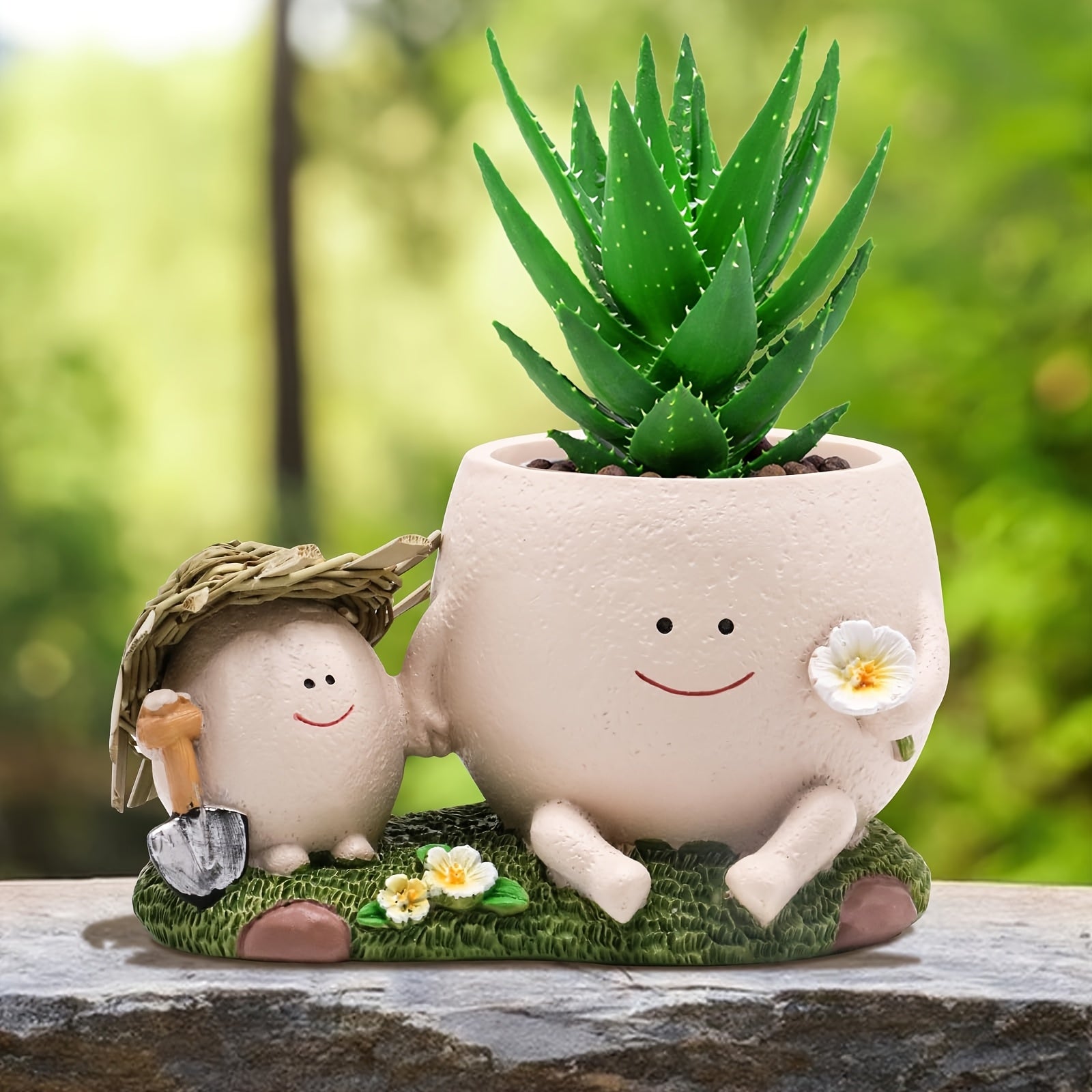 TEMU Face Planter Pot Cute Resin Flower Head Planters For Indoor Outdoor Whimsical Succulent Pots For String Of Pearls Plant Live, Gift , Window