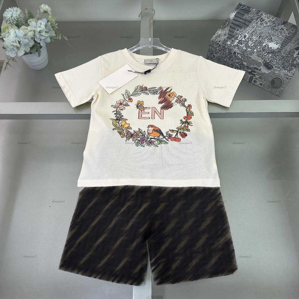 Luxury girls tracksuits Summer Short-sleeved suit baby Two piece set kids designer clothes Colorful garland print T-shirt and shorts