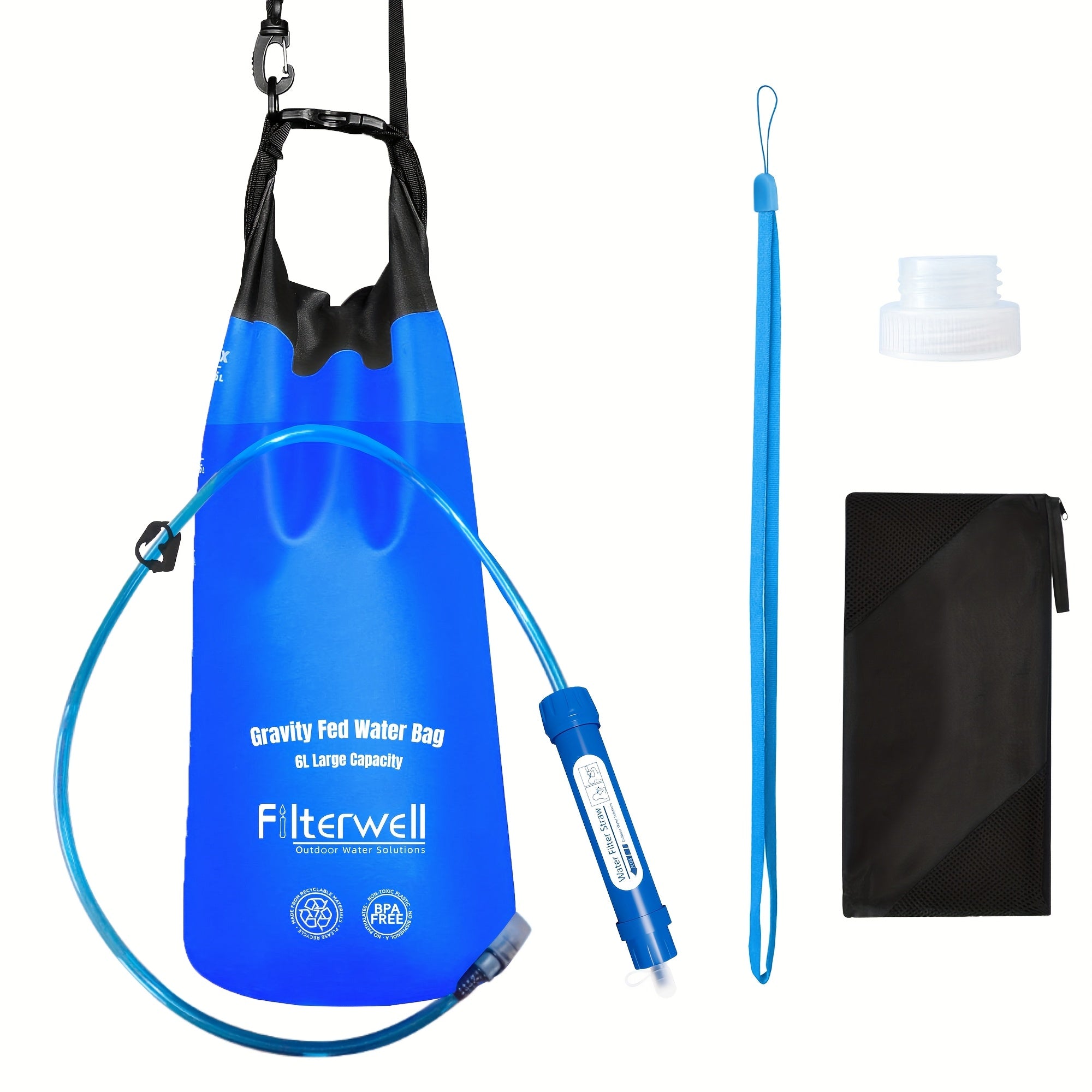TEMU 6l, Gravity Water Filter Straw, Water Purifier Survival Tool For Travel, Backpacking And Emergency