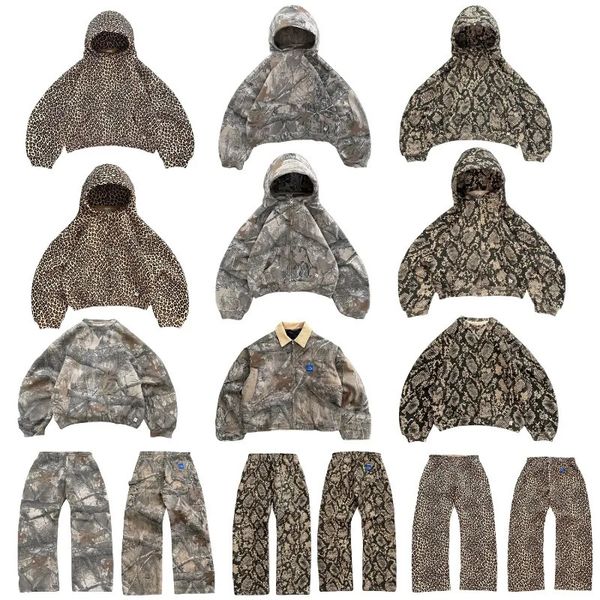 Y2K Camuflagem vintage Men do capuz de python Homens Harajuku Sweatshirt Fashion Leopard Pattern American High Street Clothing 241126