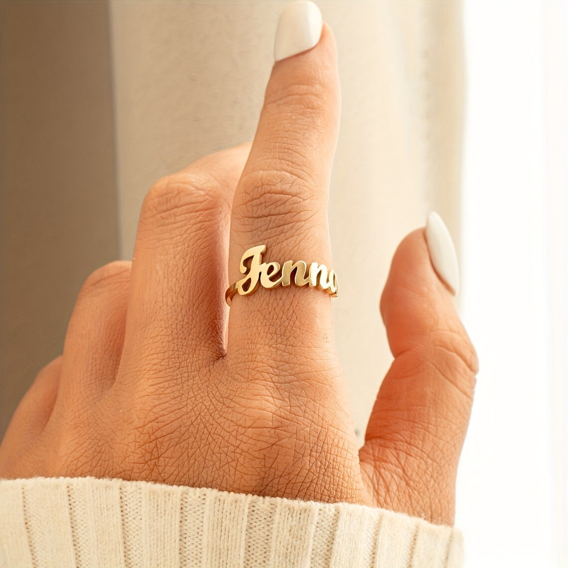 TEMU Elegant Custom Name Ring - Stainless Steel, Adjustable , Casual Attire & Special Occasions - Women's Fashion Jewelry In English Only