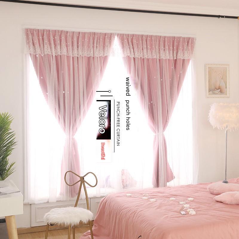 A544 Velcro curtain bedroom blackout free punching installation self-adhesive short sunshade curtain foreign trade free shipping