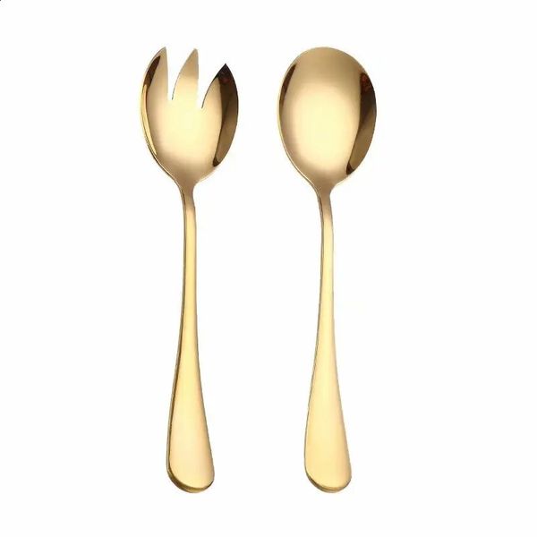 2PCS Golden Salad Spoon Fork Stainless Steel Cutlery Set Service Colorful Unique Kitchen Tool 241119