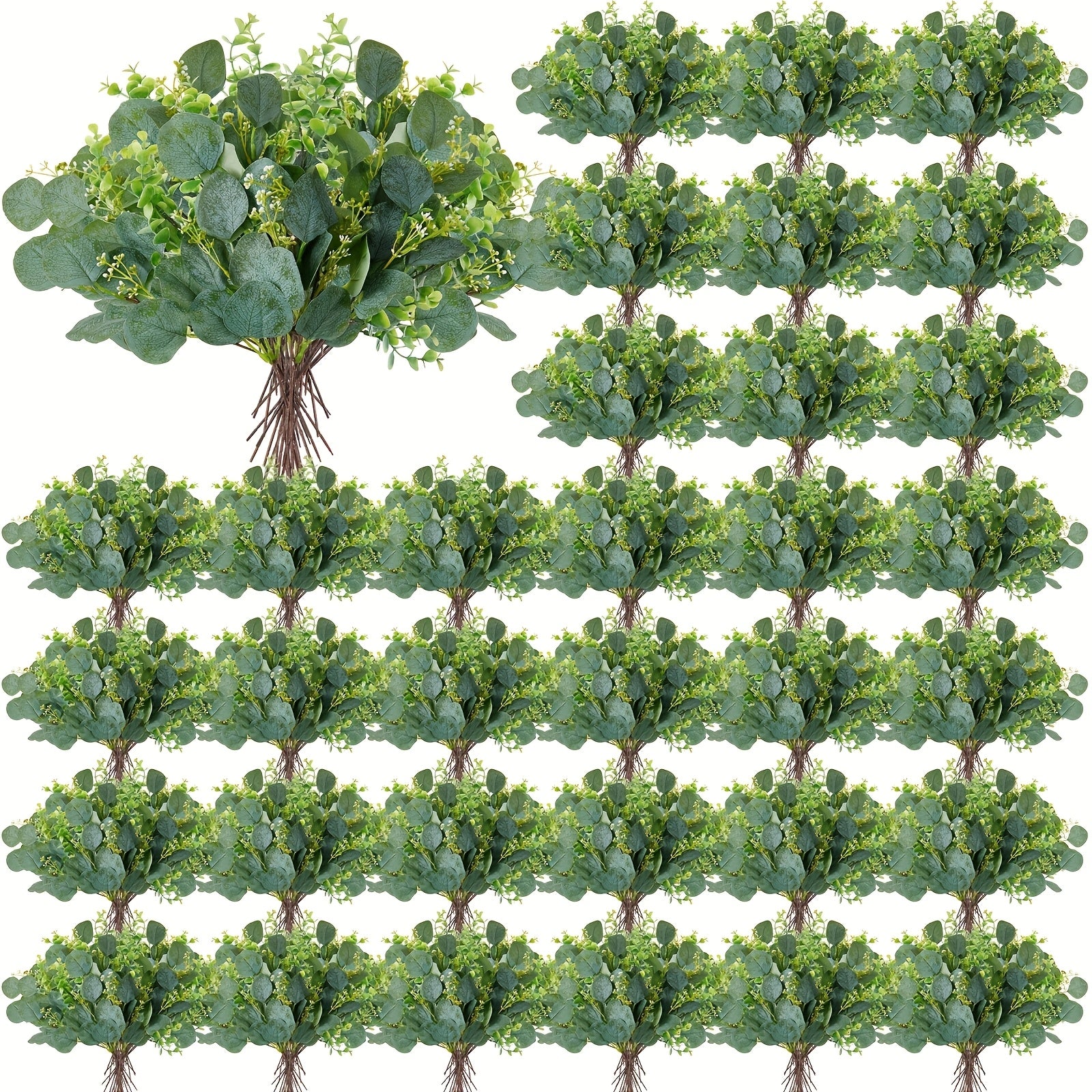 TEMU 100pcs Christmas Eucalyptus Stems With White Seeds Artificial Eucalyptus Leaves Greenery Decor Fake Leaf Branches For Christmas Decoration