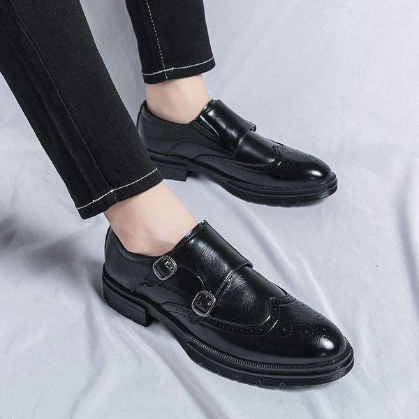 New Fashion Men&#039;s Thick Bottom Monk Men Dress Leather Male Brogue Carving Business Formal Wedding Shoes dhshoesw