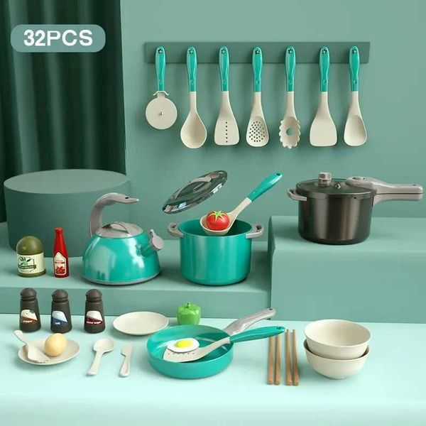 Kitchens Play Food 32 pieces of childrens kitchen cooking toy set pretending to cook food game and Utensils software role-playing toys for b
