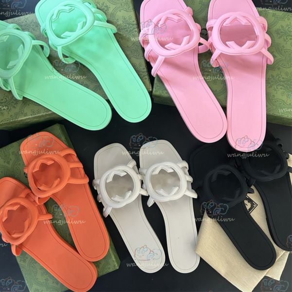 GuiccieLyS ggsandals Brand Interlocking G Slides Rubber GG Slippers Flat Beach Black Orange Summer Jelly Script Waterproof Casual Sandal Wit