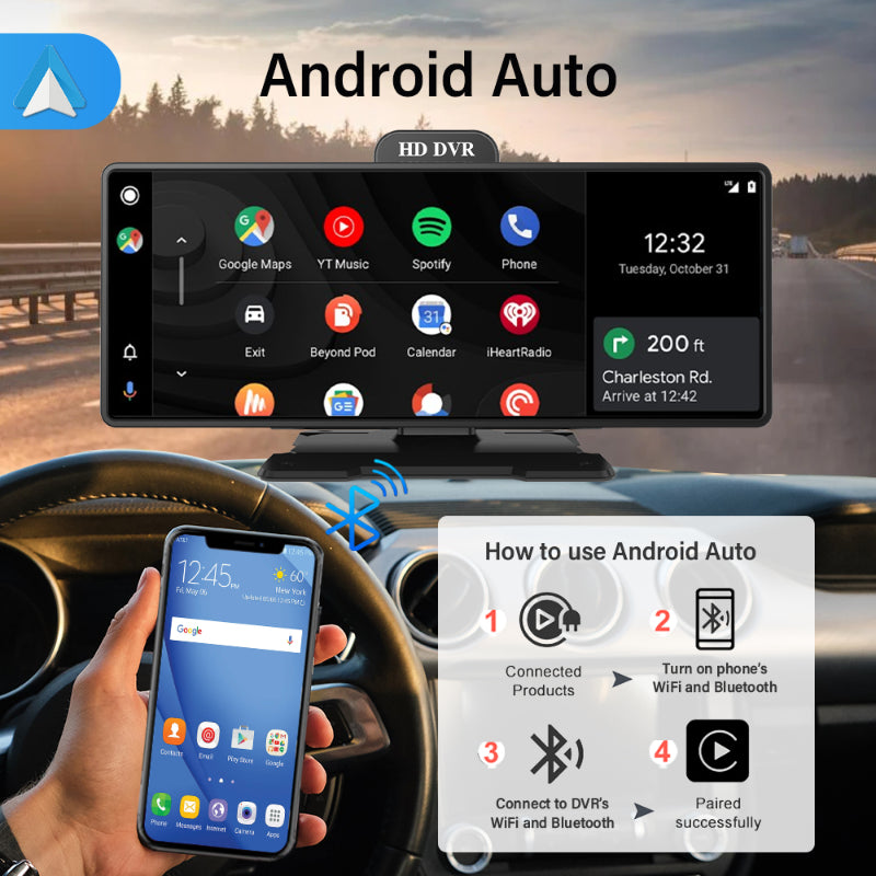 4K Car DVD Wireless 10.26 Inch Screen Mirror AUX Dash Camera Carplay DVR Android Auto WiFi Mirror Video Recording FM Transmiter