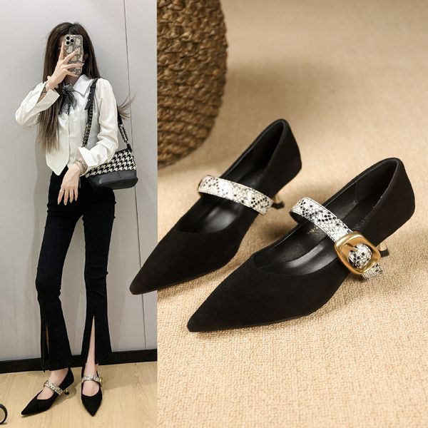 High Heel Sandals for Women: Elegant France-Style Pointed Toe Strappy Stilettos (Black) dh5727163