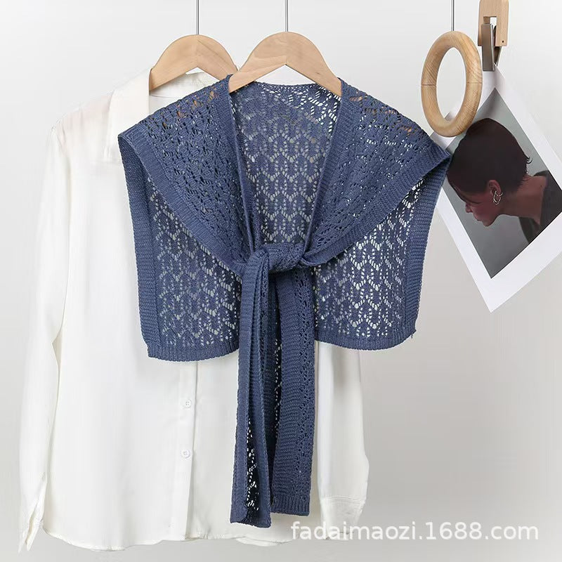K412 Knitted shawl for women, outerwear for spring and summer, with skirt, hollow shoulder, internet celebrity fashion, thin neck protection, air-co