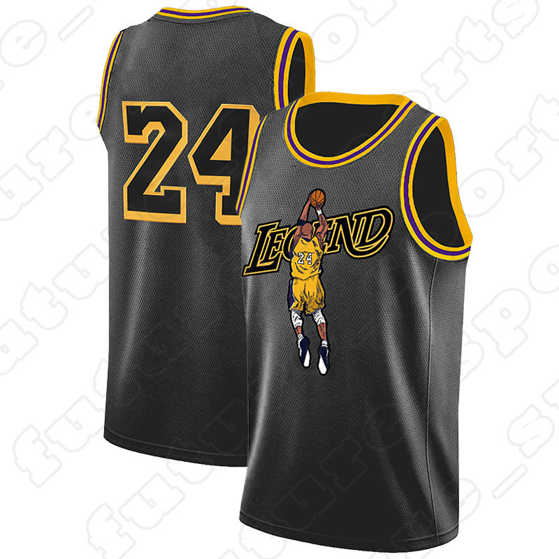 Youth-Kids Black Basketball Jerseys Legends 24 Portrait Hip Hop Fashion Embroidered Stitched Sports Shirts Gifts for Breathable Basketball
