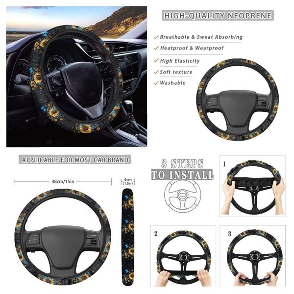 Suower Blue Butterfly Print And Front Rear Steering Wheel Cover Belt Pads Coasters Keychains For Suv Decor Set Drop Delivery Autom Dhc2U