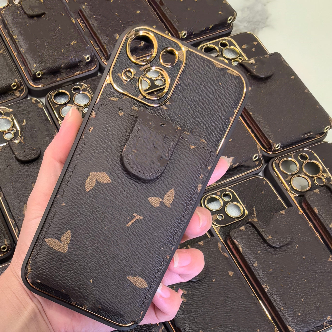 Fashion Electroplating Phone Cases For iPhone 15 14 Pro Max 15Pro 14Plus 13 13Pro 12 12Pro 11 Wallet Card Holder Leather Case