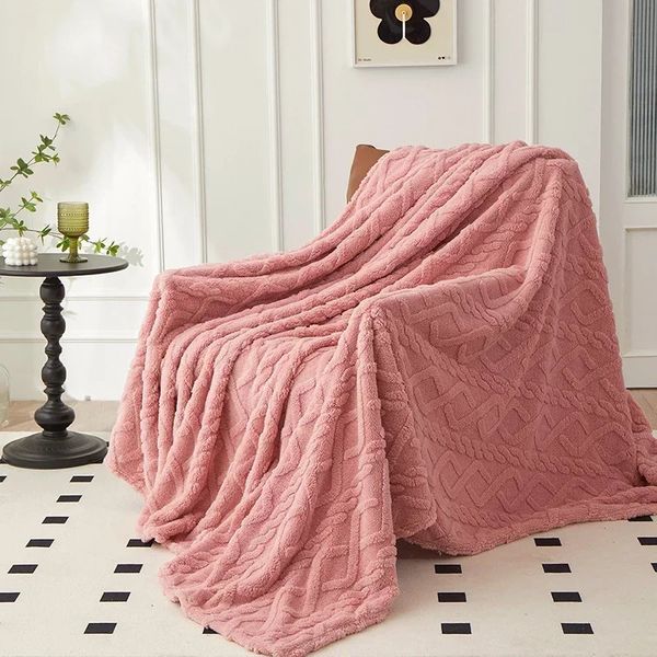 Blanket Solid colored plush blanket flannel swing blanket soft adult bed cover winter warm stitched fluffy bed 241107ww