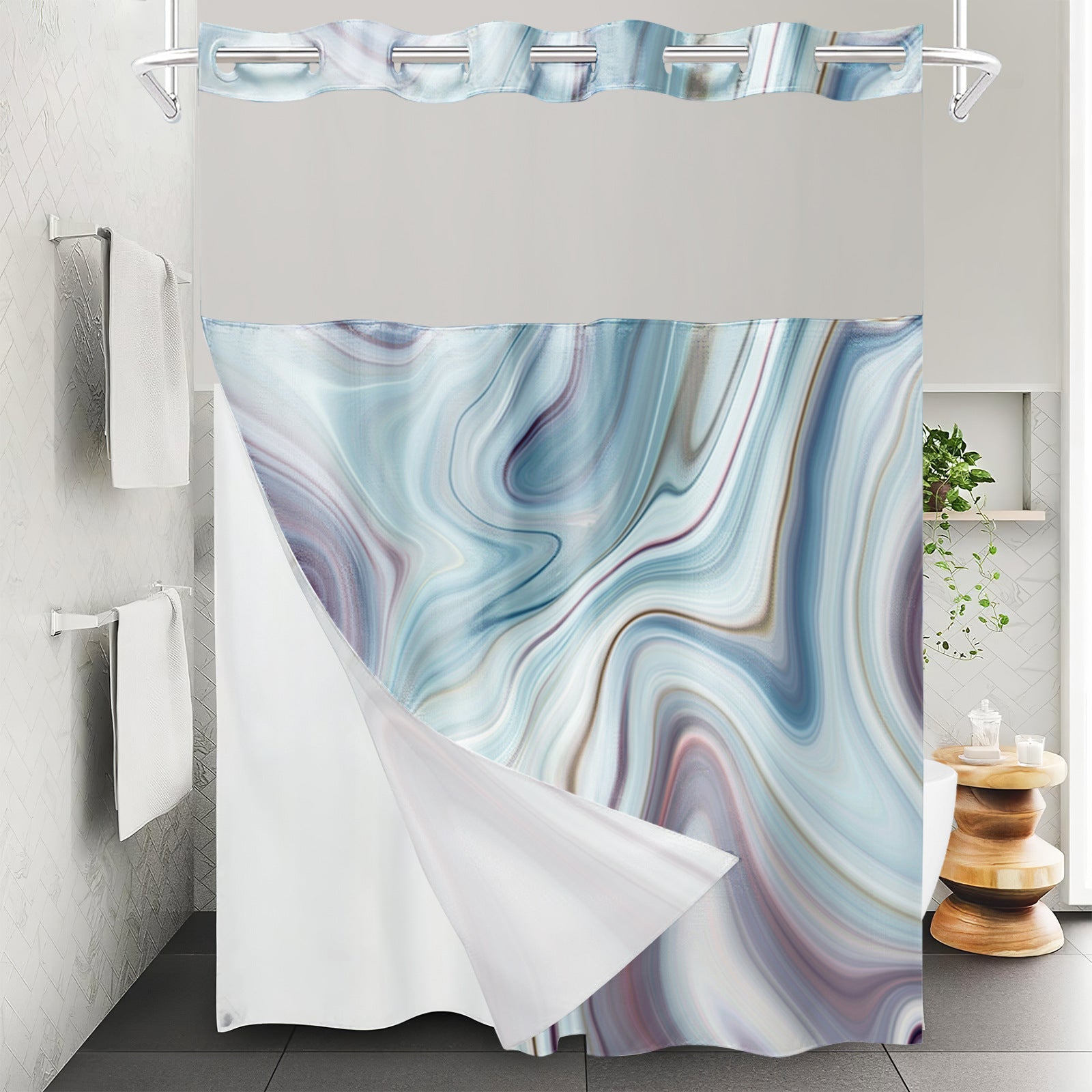 YL-37533 waterproof polyester digital printed marble pattern shower curtain bathroom double layer shower curtain