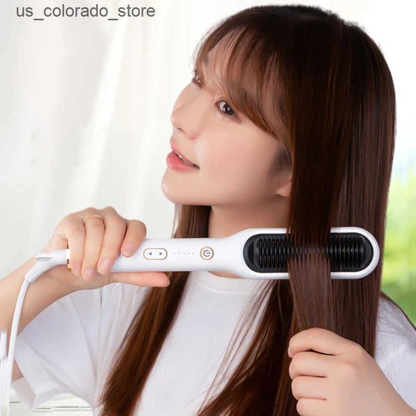 Electric Hair Brushes Electric Ceramic Hair Straightener Brush Fast Straightening Negative Ion Curler Wet and Dry Curling Iron Hair Care Sty