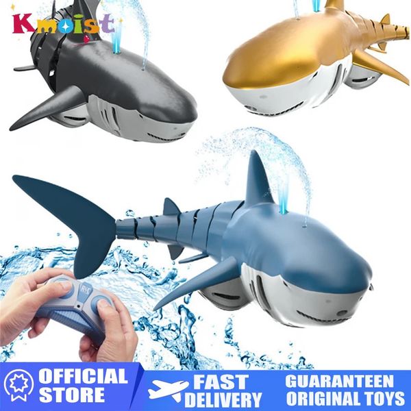 RC Shark 2.4g Simulação Controle remoto Animais com luzes Robôs submarinos Fish Toys Electric for Boy Upgrade Spray Watertoy 250118