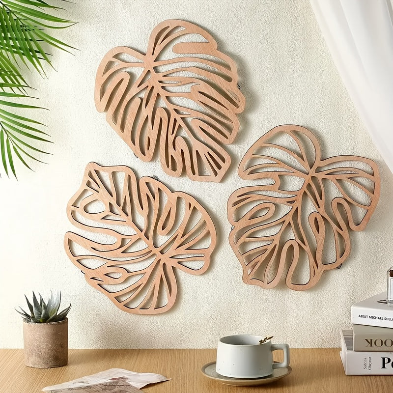 TEMU 3pcs Vintage Leaf Wall Decor, Rustic Wooden Hanging Ornaments, Fit, With No Electricity Required, For Home Office Living Room Art