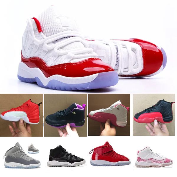 high quality kids basketball shoes TD 11 Cherry 11s Cool Grey 12 12s Flu Game Black Deadly Pink Gym Red Athletic Baby Sneakers