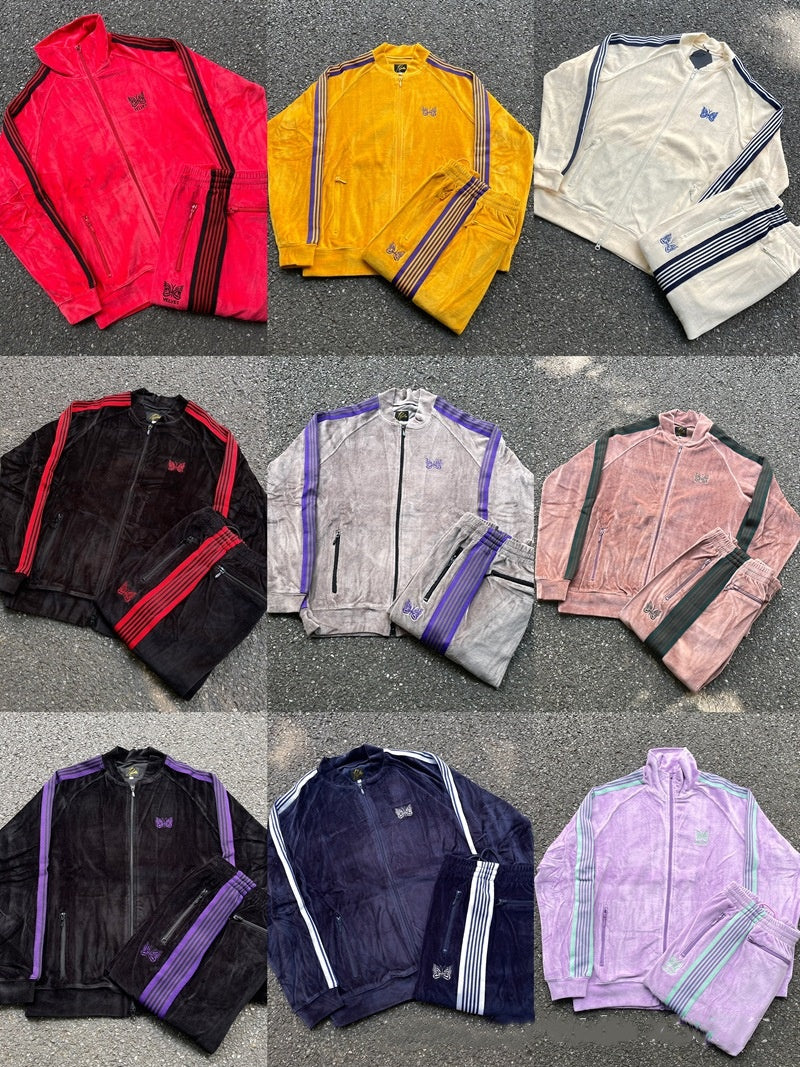 Designer autumn and winter men&#039;s and women&#039;s sportswear needle style sportswear embroidered butterfly velvet retro ribbed zipper jacket pa