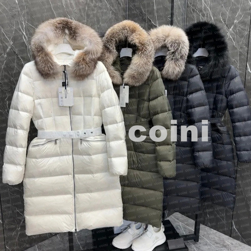 Womans coat Designer jacket winter boed long down jackets Self-cultivation fur coats real raccoon hair collar Puffer jacket short parkas with belt l