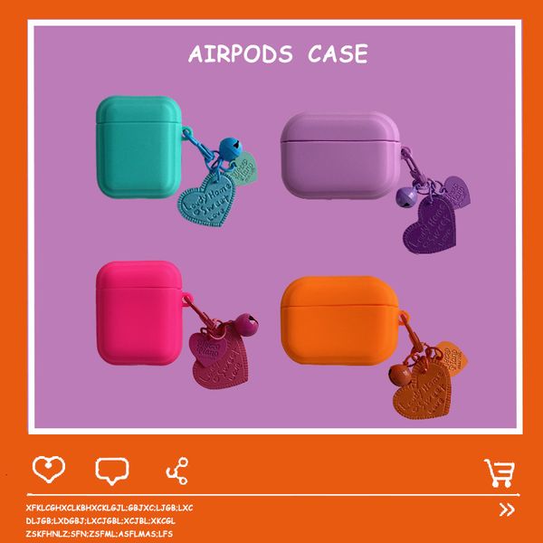 ddmygifts Solid color heart-shaped bell pendant suitable for Pro 1-2-3 generation Bluetooth wireless headphone case soft shell A