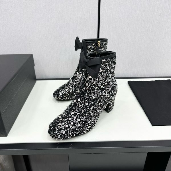 Sequined Women Ankle Block Heels Short Female Zipper Autumn Winter Party Ladies designer boots Fashion Boots