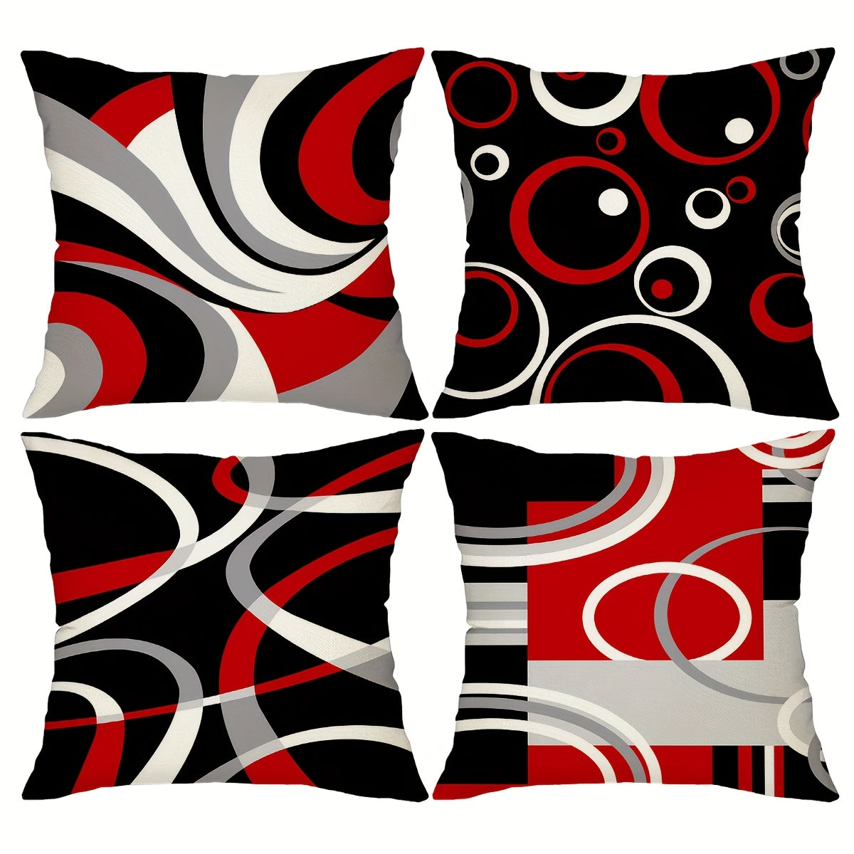 TEMU Set Of 4, Boho Abstract Geometric Throw Pillow Covers, Red Circles Cushion Covers, Vintage-style Home Decor Pillowcases, 18*18inch, For