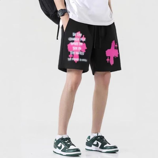 Letra shorts gráficos homens mulheres y2k harajuku rápido ginásio seco shorts de cordão de ginástica fitness moda de tamanho curto troncos v