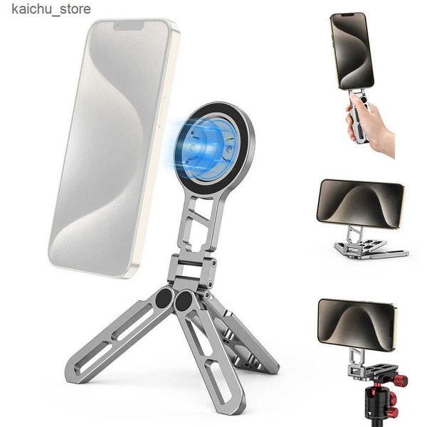 Cell Mounts Holders Foldable Magsafe Magnetic Tripod Handle Selfie stick Desk Phone Stand w Arca-Swiss Cold Shoe for 15-14-13 Android J24121