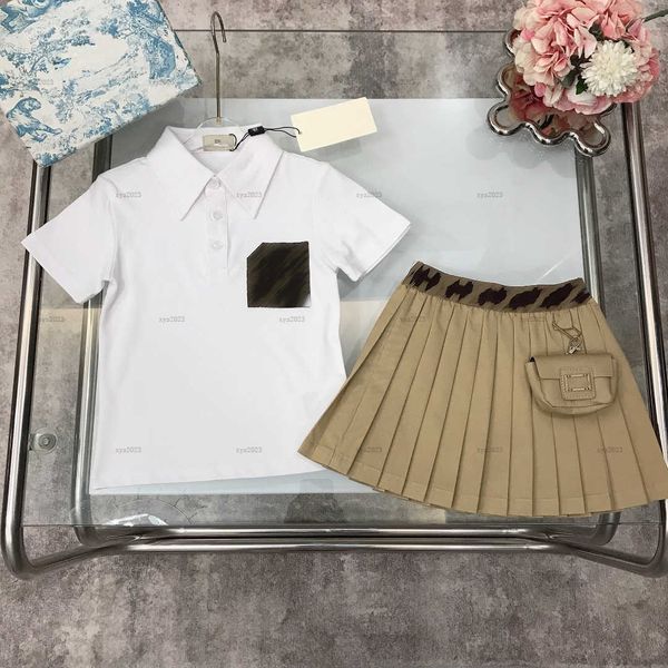 Fashion girls dress summer POLO shirt design t-shirt set baby skirt set kids designer clothes Lapel T-shirts and bags decorate short skirts