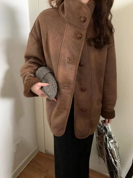 Womens Jackets Winter Standing Collar Lamb Hair Coat Leather Wool Integrated Motorcycle Suit Windproof Warm C43 X241022