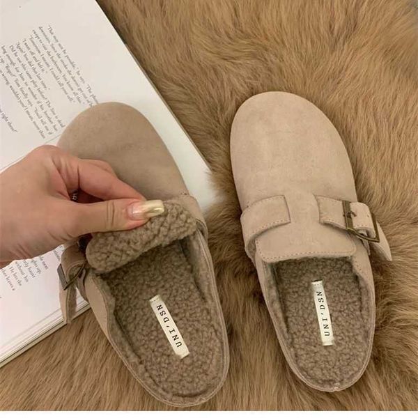 Lazy Person Plush Shoes for Female Outerwear Wearing Autumn and Winter New Wrapped Half Slippers with Foot on Bucken