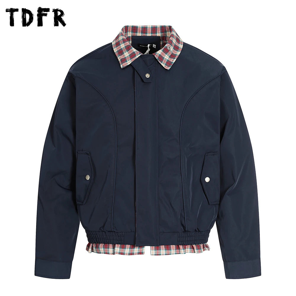 Patchwork twopiece Cargo Jacket Mens Pocket Retro Casual Lapel Loose Long Sleeve Outerwear Man 250917