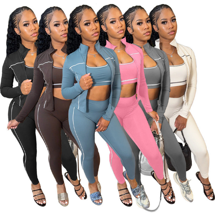 Womens Tracksuit Set 3Piece Racerback Tank Long Slve Fashion Sportswear in 6 Colors L250924VINB