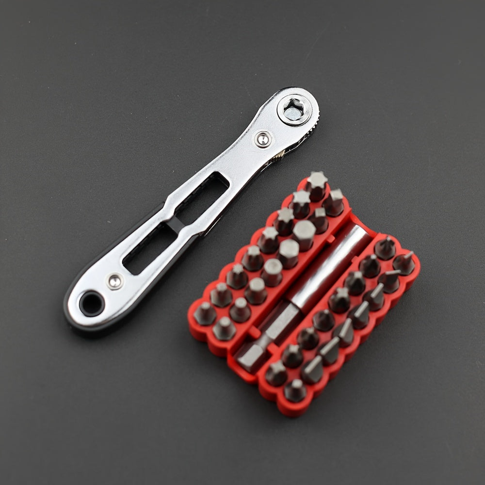 TEMU 34-in-1 Mini Ratchet Wrench Set - Dual-, 36-tooth,, Red-black, Hex & Torx Bits, Non, With Screwdriver, For - Tools, Mechanics And Hobbyists