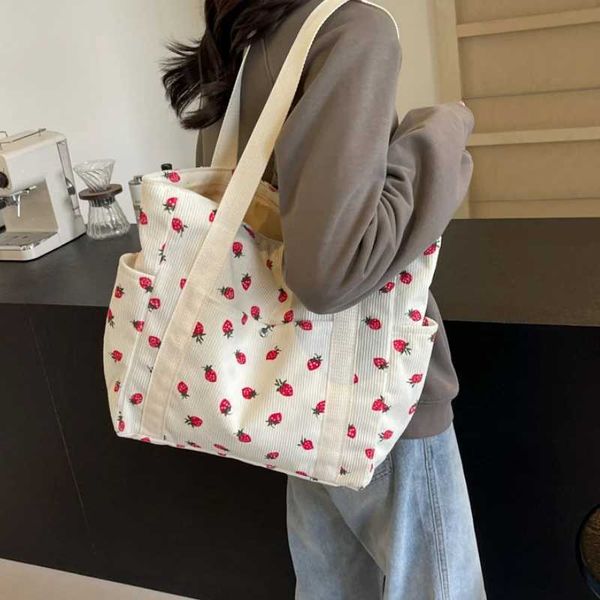 Corduroy handbag Minimalist Underarm womens large capacity casual shoulder bag student classroom notebook bag Y241011