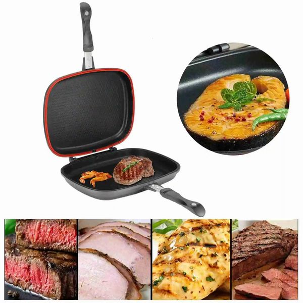 Doublesided BBQ Grill Pan Portable Nonstick AntiBurn Handle Kitchen Supplies Pot 32cm126in Cooking Tool Cookware Stove 241120