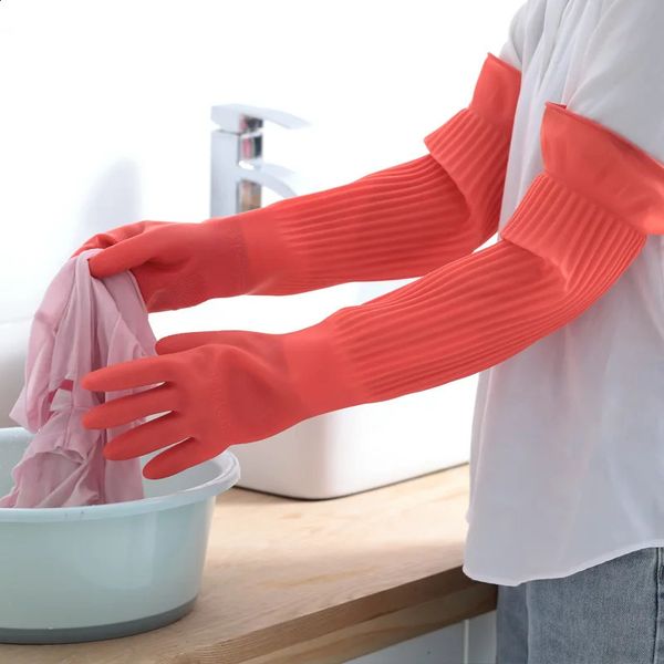 1 pair of long dishwashing and cleaning gloves silicone rubber household washers kitchen tools 240824