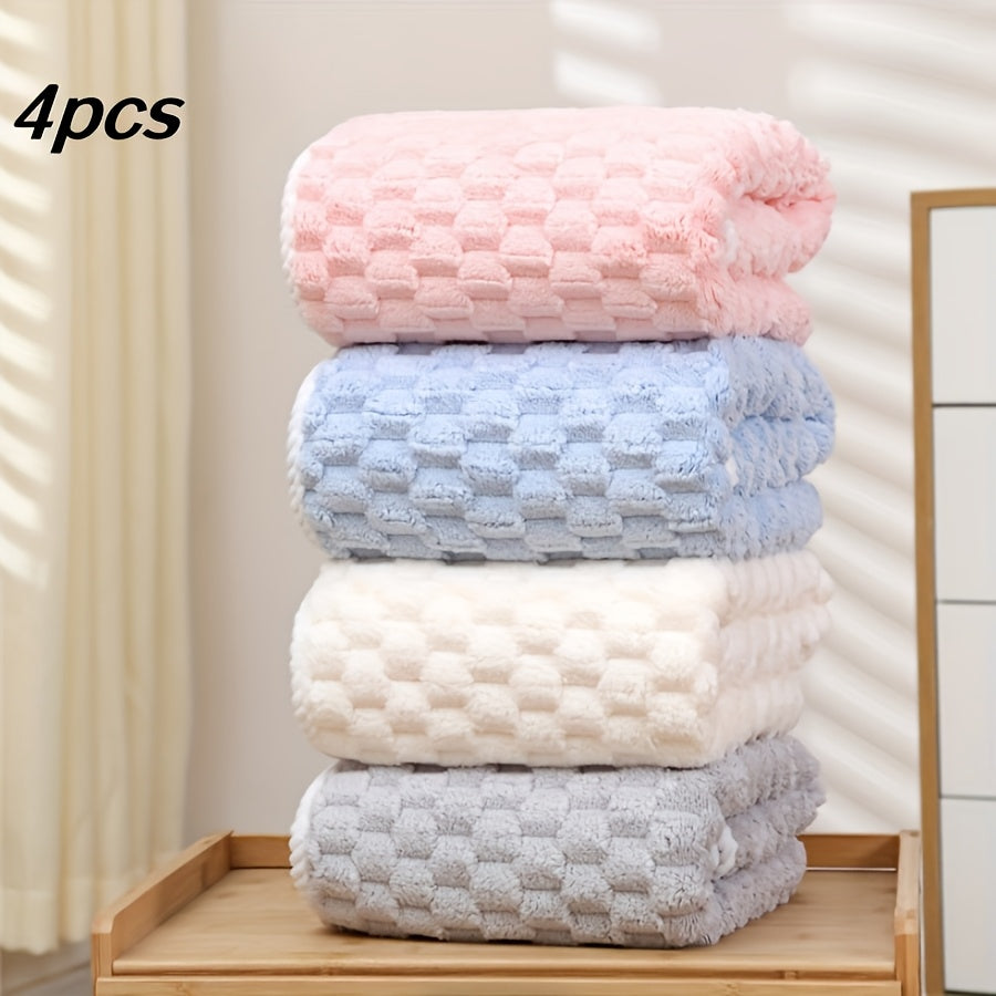 TEMU 4pcs Coral Fleece Bath Towels, 70x140cm, Ultra-absorbent Waffle Weave, -dry Polyester Spa & Gym Towels, Unscented, No Electricity Needed